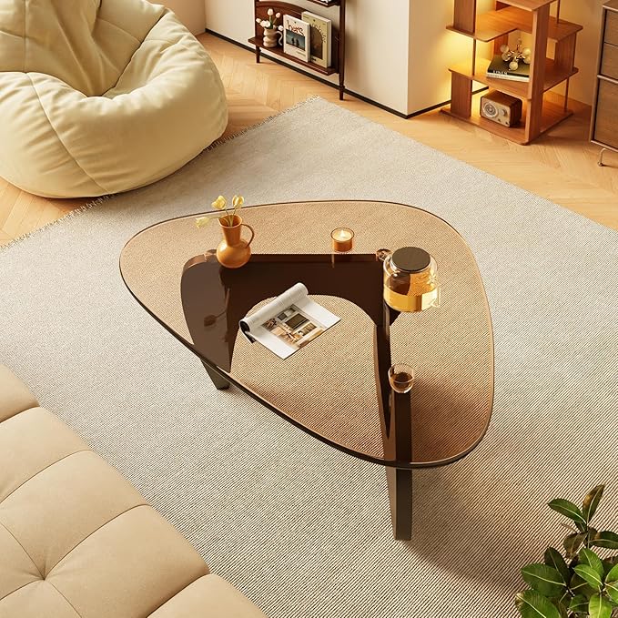 Coffee Tables Glass Small Farmhouse Coffee Table Mid-Century Modern Wood Center Table for Living Room, Black Brown, 44 Inch