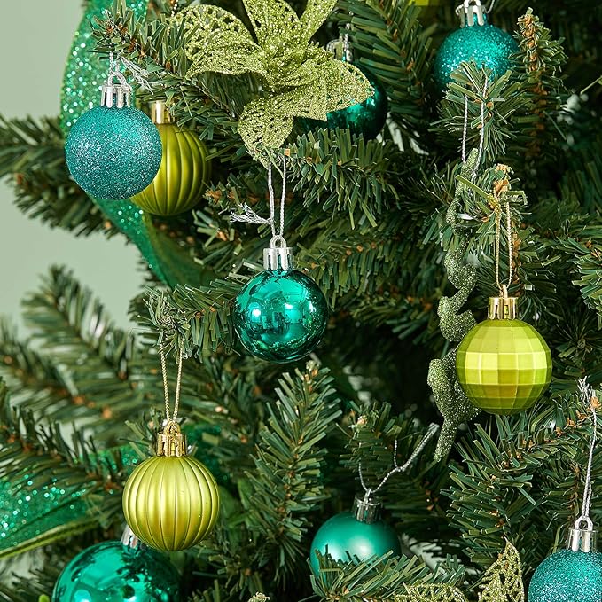 XmasExp 24ct Christmas Ball Ornaments Shatterproof Xmas Tree Hanging Balls Decorations Perfect for Holiday Wedding Christmas Decor (Malachite Green, 1.57")