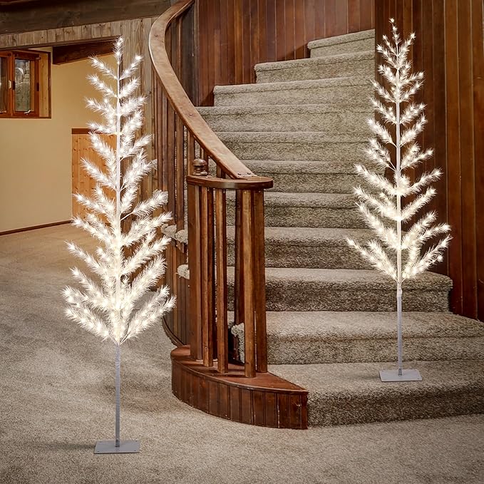 Lightshare 6FT Feather Lighted Tree Set of 2, 244L Warm White LED Decorative Trees with Metal Base, Elegant Indoor Floor Lamp for Home, Wedding, Party, Holiday Décor