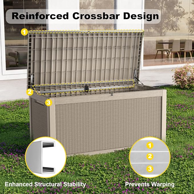 320 Gallon Outdoor Storage Box Waterproof - Outside Resin Deck Box, Lockable Storage Bin for Patio Furniture,Garden Tools,Cushions,Pool Accessories(Grey)