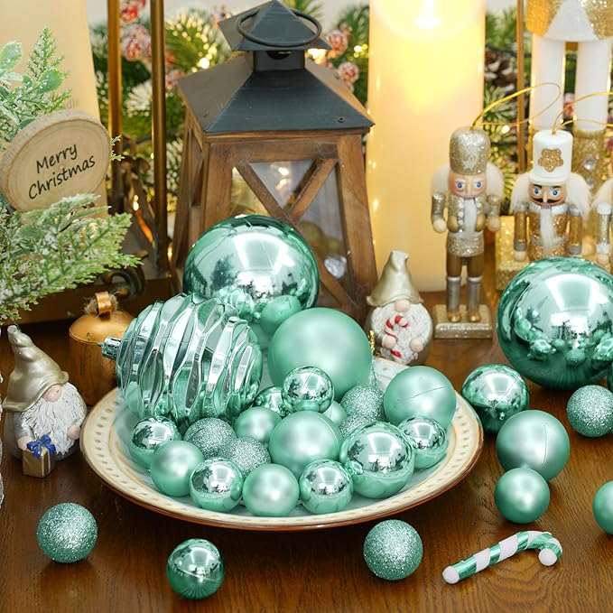 XmasExp 24ct Mini Christmas Ball Ornaments Shatterproof Christmas Ornaments Set Decorations for Xmas Tree Balls 30mm/1.18" (Mint Green)