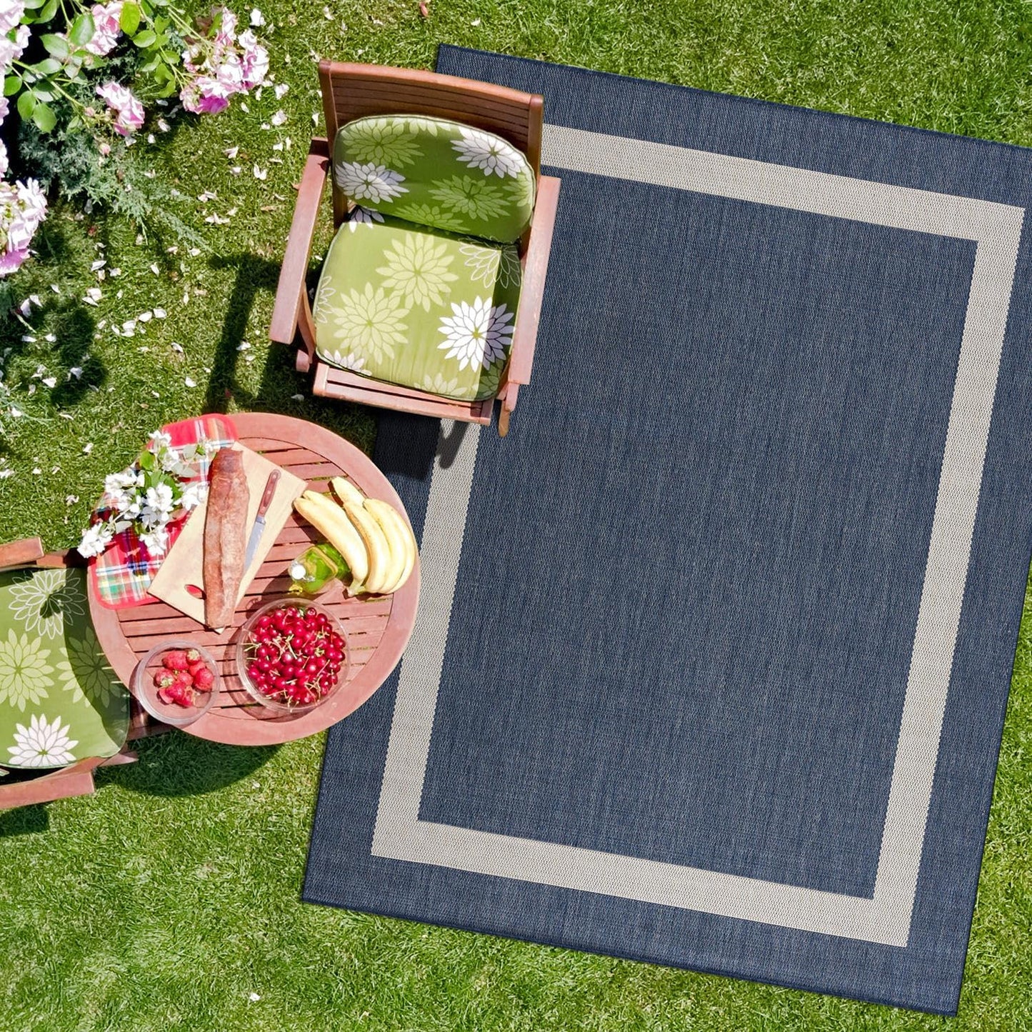 CAMILSON Outdoor Rug 10x14, Large Modern Outside Rugs for Patios Porches Waterproof Durable Washable Non-Shedding, Easy-to-Clean Indoor Outdoor Area Carpet (10 x 14, Bordered - Blue/White)