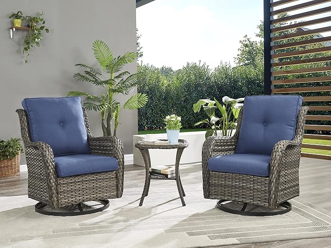 Rilyson Patio Tables Wicker Side Table - Rattan End Table with Glass Top for Outdoor Outside Patio Porch Deck Square Mixed-Grey