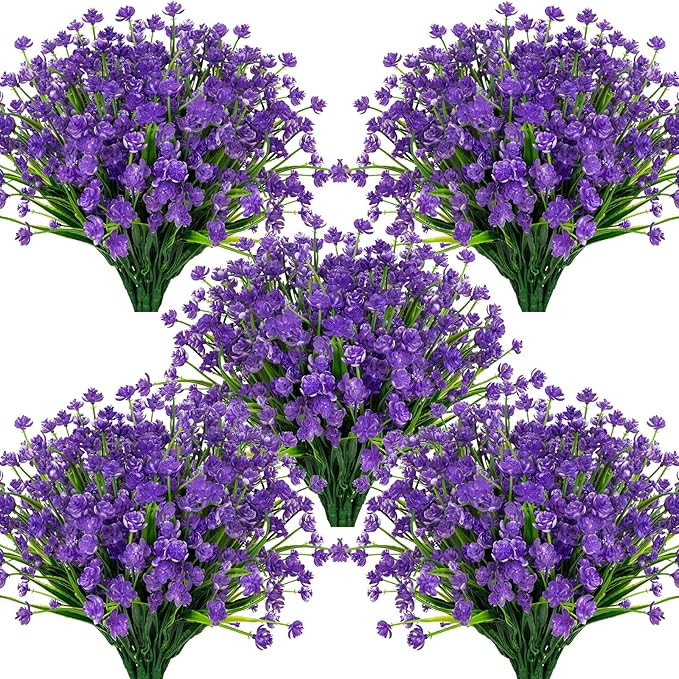 Lnoicy 20pcs Artificial Flowers for Outdoor,Plastic Flowers Decoration, UV Resistant Faux Flowers Shrubs, Artificial Plants for Indoor Outside Garden Home Wedding Farmhouse（Purple）