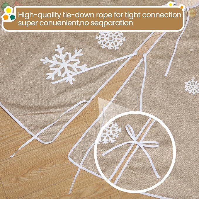 84 Inch Large Christmas Tree Skirt, Burlap Tree Skirt White Snowflake Xmas Mat for Christmas Home Farmhouse Holiday Indoor Outdoor Decoration