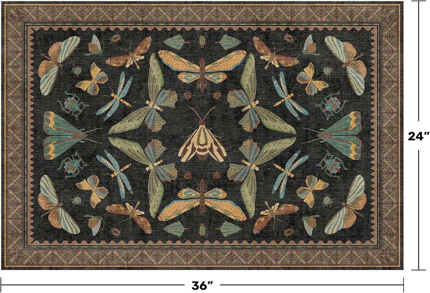 Small Black Entryway Rug - 2x3 Front Door Rug Indoor Entrance, Small Carpet for Kitchen Floor, Bathroom, Powder Room, Washable Low Pile Non Slip, Insect Print Home Décor