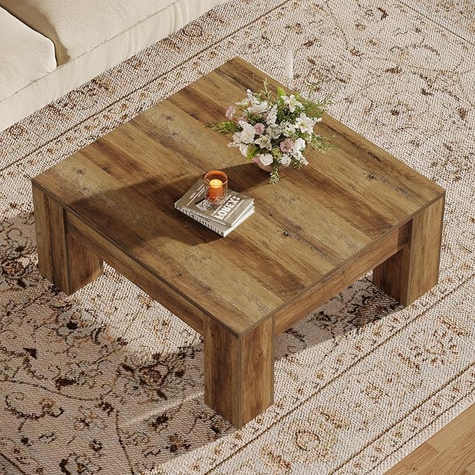 Tribesigns Square Coffee Table, 39-Inch Farmhouse Wooden Coffee Table with Sturdy Legs, Rustic Accent Center Table for Living Room, Easy Assembly, Rustic Brown