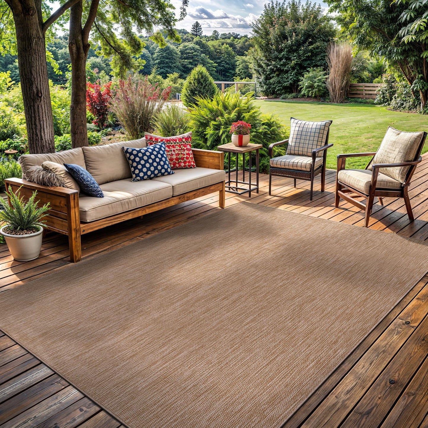 Washable Indoor Outdoor Rug 8x10 Weather Resistant Area Rugs Modern Solid Jute Rug for Porch Deck Balcony Backyard Patio Outside Carpet (8 X 10 Jute Beige)
