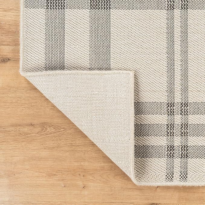 CAMILSON Easy Jute Rug 6x9, Indoor Outdoor Off-White Color Fiber Area Rugs for Entry, Living Room and Farmhouse Rug, Checkred Boho Woven Design, Easy-Cleaning, Washable Outside Carpet (6 x 9)