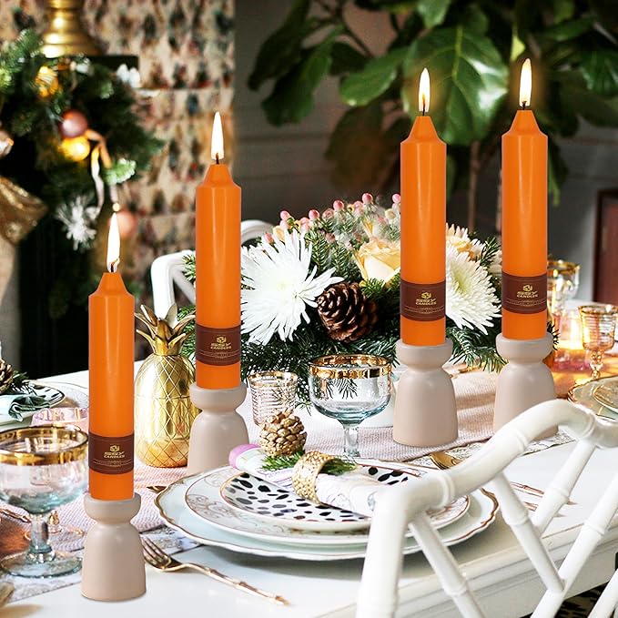 7 Inch Short Taper Candles Candle Sticks Handmade Unscented Set of 4 Smokeless Candlesticks Tapered Candle for Thanksgiving Day Wedding Home Decoration(Orange)
