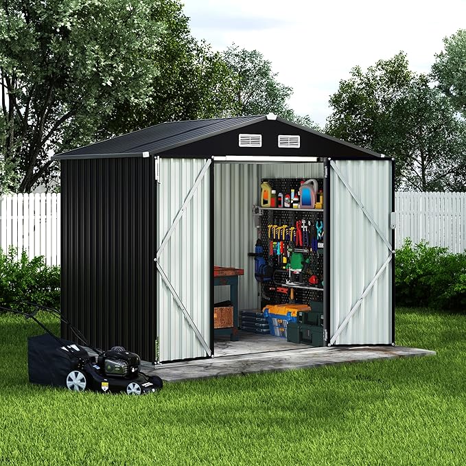 6x8 FT Metal Storage Sheds Outdoor with Floor, Metal ToolShed with Lockable Door, Metals Yard Sheds Metals Garden Shed Kit, MetalUtility Sheds Buildings with Air Vent for Backyard Garden Patio Lawn