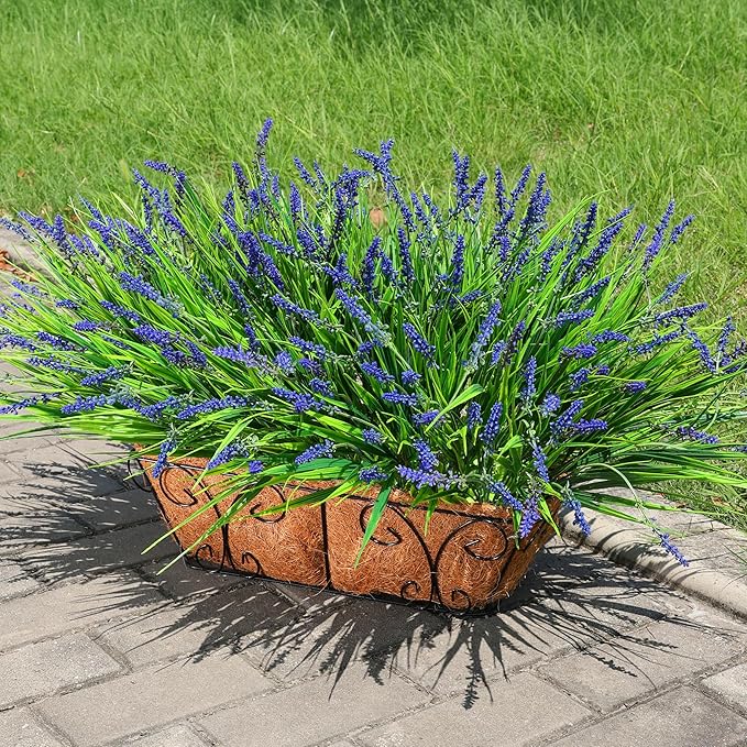 Ivydale Artificial Plants Fake Flowers Monkey Grass for Outdoors,UV Resistant Realistic 10PCS Purple Faux Greenery Shrubs Bushes for Home Garland Porch Patio Balcony Planter Yard Office Pathway
