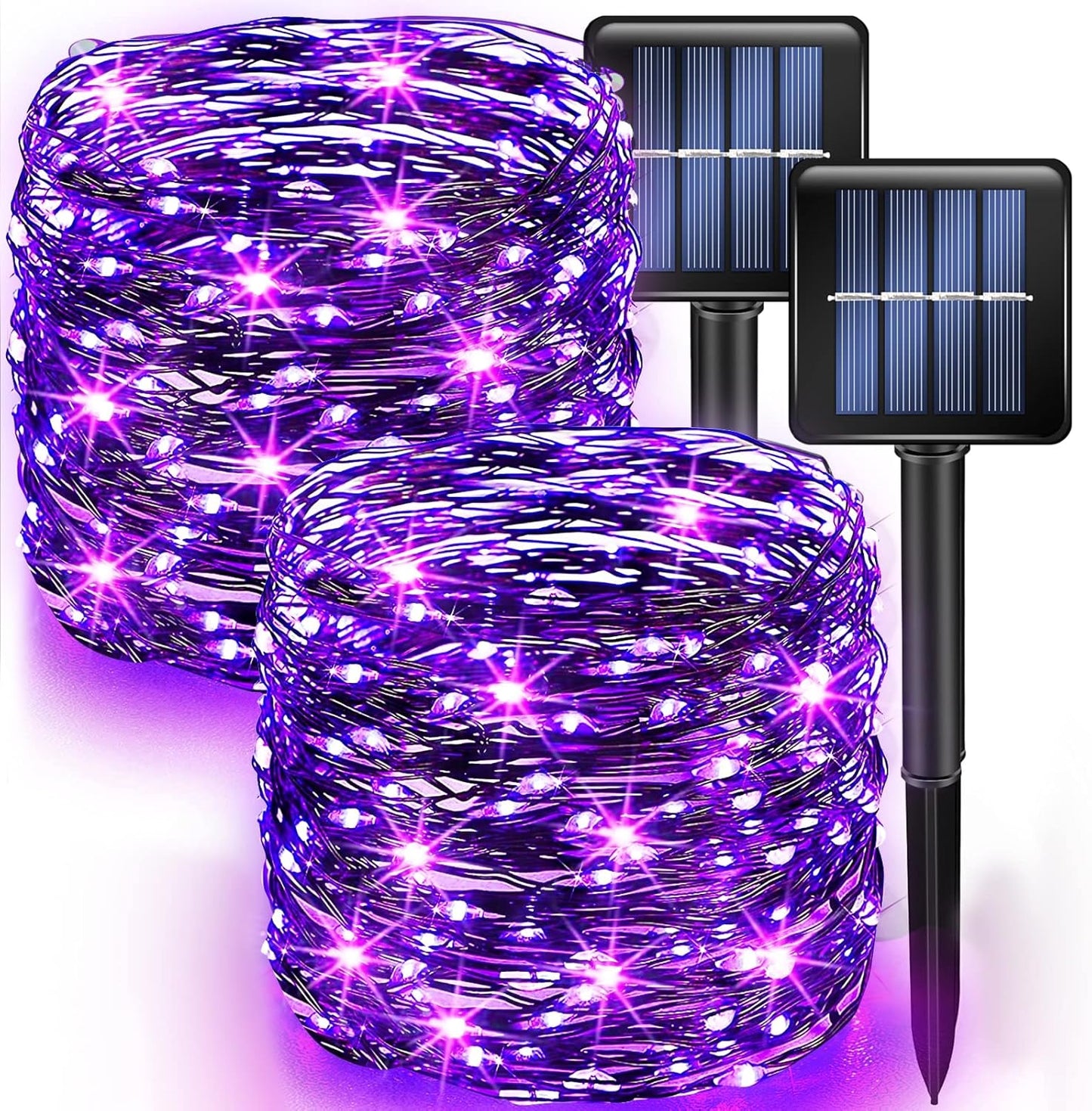 Dazzle Bright 2 Pack Halloween Fairy String Lights, Total 80FT 240 LED Solar Powered Fairy Lights with 8 Modes, Waterproof Copper Wire Lights for Outdoor Christmas Yard Party Patio (Purple)