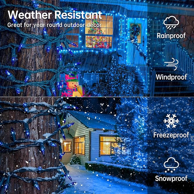 HEYFUNi 50Count Blue Christmas Lights, Green Wire 13Ft Incandescent Traditional Holiday String Light Set for Indoor Outdoor Use Christmas Tree, Halloween, Valentine Wedding Lighting Decoration