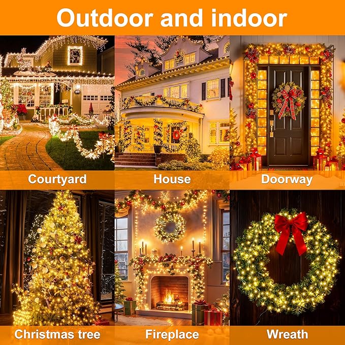 200 LED Christmas Cluster Lights, Christmas Firecrackers String Lights, Waterproof 8 Modes for Outdoor Indoor Xmas Tree Party Warm White