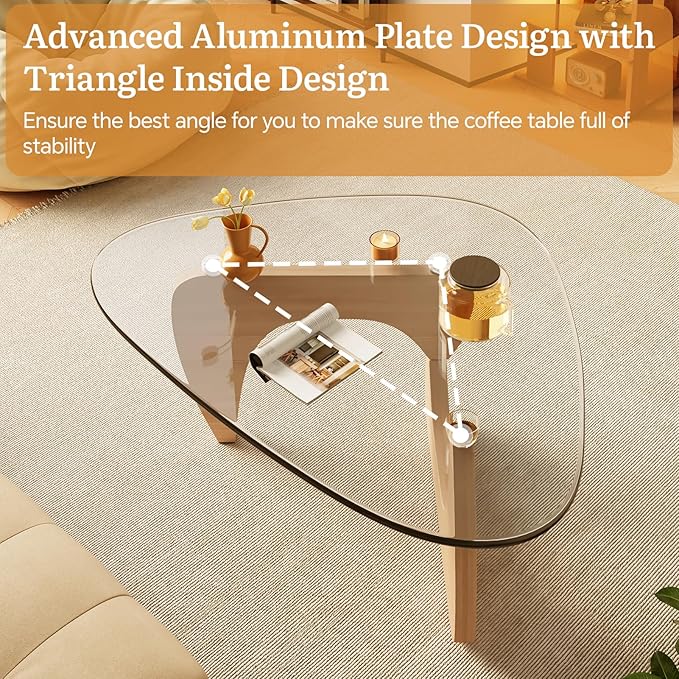 Coffee Tables Glass Small Farmhouse Coffee Table Mid-Century Modern Wood Center Table for Living Room, Original Transparent, 32 Inch