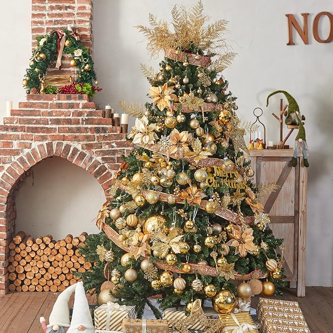 XmasExp 16ct Christmas Balls Ornaments - Shatterproof Large Hanging Ball Decorative Xmas Balls for Holiday Wedding Party Xmas Tree Decoration(3.15"/80mm, Gold)