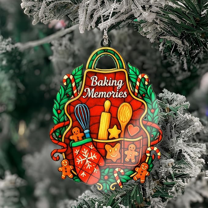 Baking Ornament – Christmas Kitchen Decor – Holiday Baking Gift - Baker Card Xmas Gift – Suncatcher Effect Stained Glass Window – Car Hanging