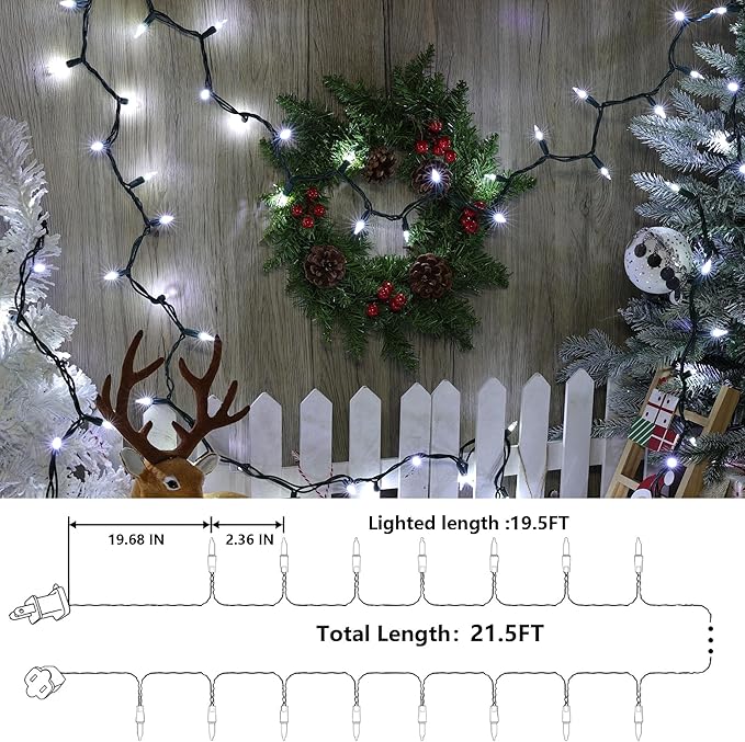 Joomer LED Clear Christmas Lights, 19.5FT 100 LED Clear White Christmas Tree Lights, Connectable Waterproof Mini String Lights Plug in for Indoor Outdoor Home Christmas Decoration