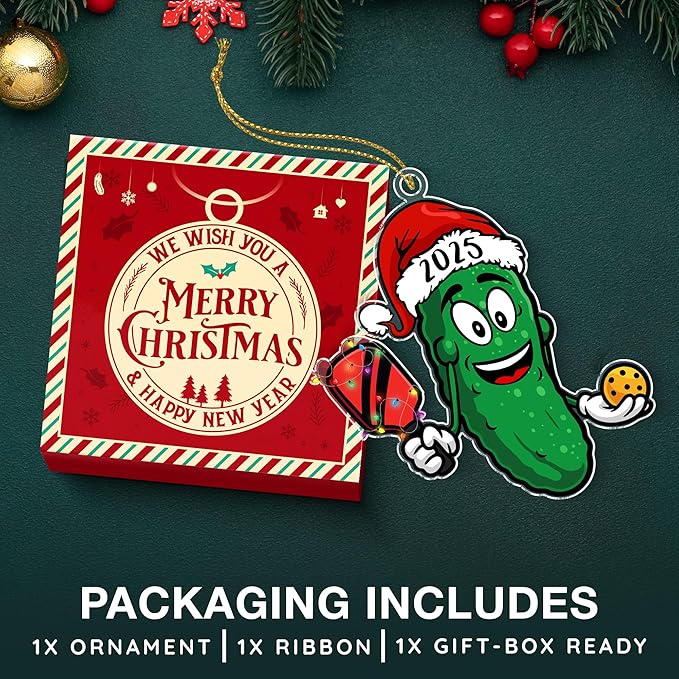 Pickleball Pickle Ornament - Ideal Christmas Pickleball Gift for Family, Funny Tree Decoration for Sport Enthusiasts, Great Stocking Stuffer, Unique for Pickleball Players