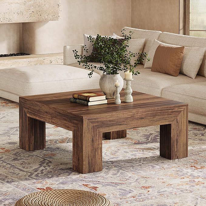 Tribesigns 39.4-Inch Square Coffee Table for Living Room, Farmhouse All MDF Center Cocktail Tea Table with Sturdy Wooden Legs, Easy Assembly, Dark Brown