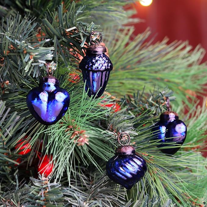 IndianShelf 200 Pieces Silver & Blue Glass Vintage Christmas Ornaments Mini Bulk Decorative Ornaments for Halloween, Christmas Tree, New Year, Valentine Day, Holidays, Event & Wedding(25 * 8 Boxes)