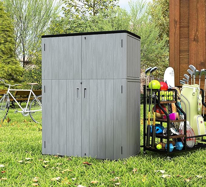 ZZM 57 Cu.ft Outdoor Storage Shed with Floor HDPE Double-Wall Resin Sheds Outdoor Storage, Lockable Weatherproof Storage Cabinet Fit for Garden Tools, Garage can, Bike, Patio Furniture, Grey
