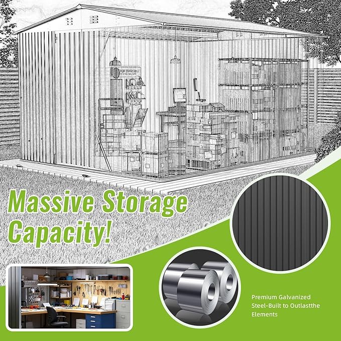 10X10 FT Outdoor Storage Shed, Metal Garden Tool Shed with Updated Frame Structure and Lockable Doors, Ideal for Backyard Garden Patio Lawn