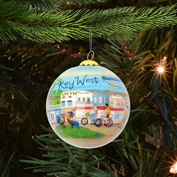 Hand Painted Christmas Ornament, Blown Glass, Hanging Tree Ornament, Holiday Decor, Key West