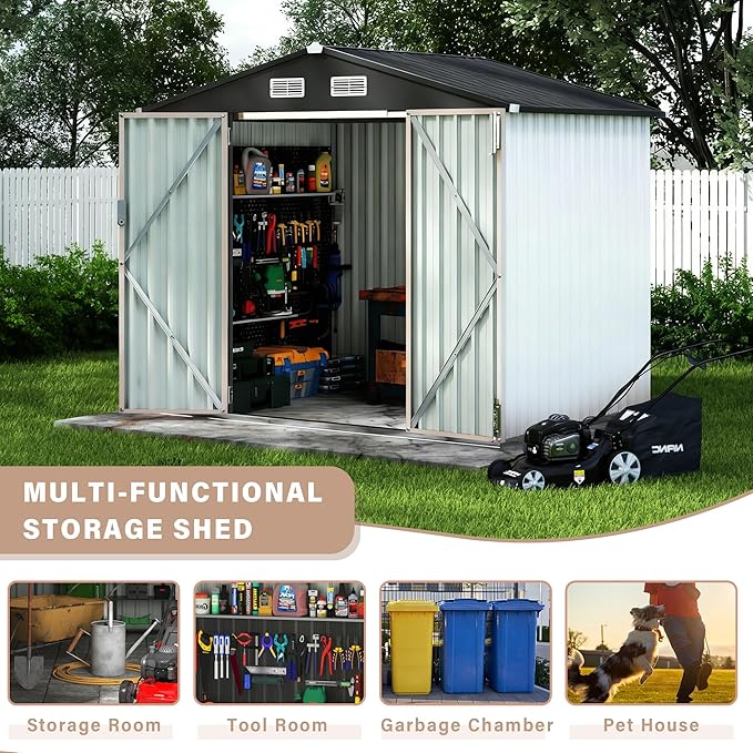 6X8 FT Metal Storage Sheds Outdoor, Metal Yard Sheds Garden Shed Kit, Tool Shed with Lockable Door, Utility Sheds Buildings with Air Vent for Backyard Garden Patio Lawn