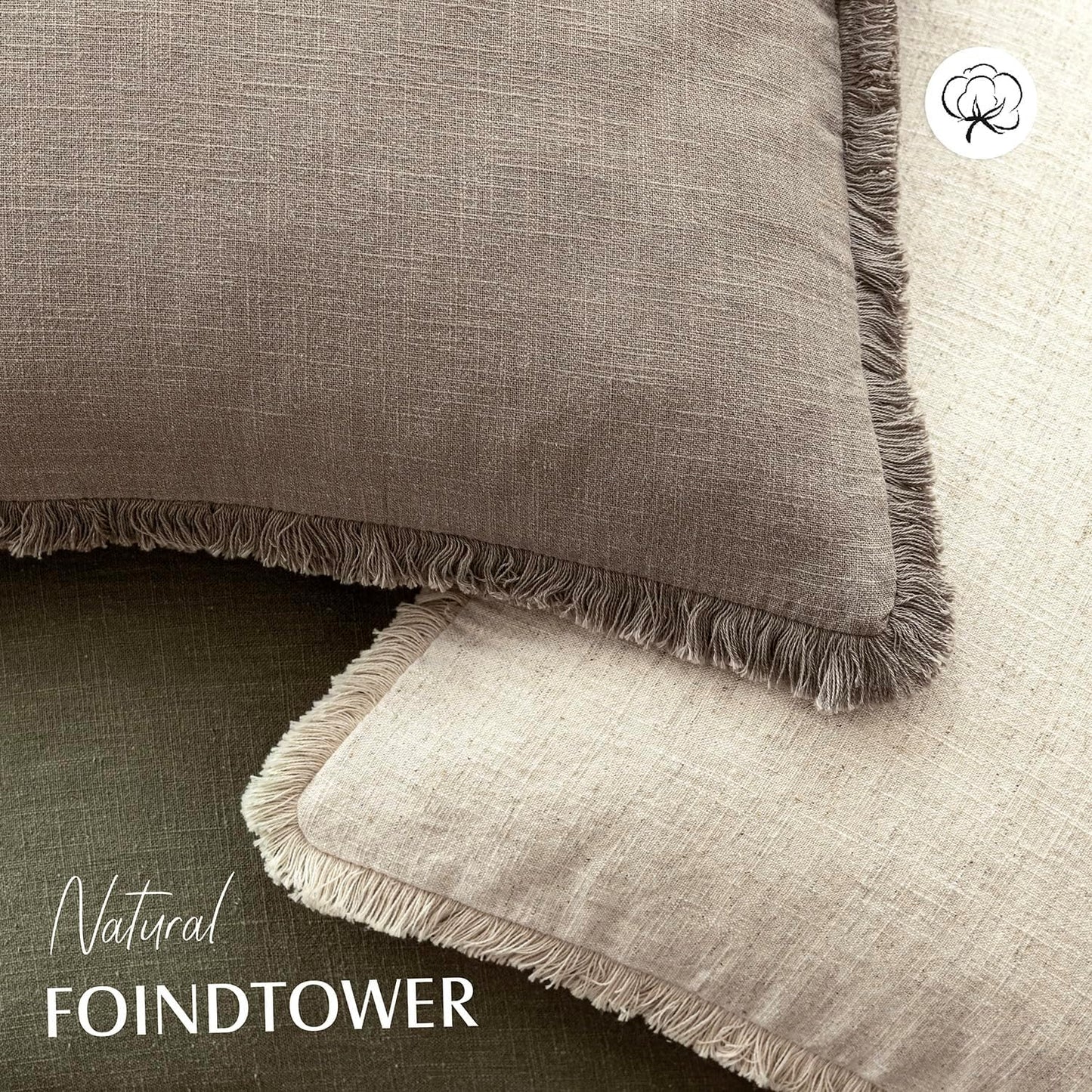 Foindtower Set of 2 Decorative Linen Fringe Throw Pillow Covers Boho Farmhouse Cushion Cover with Tassels Accent Pillowcase for Couch Chair Sofa Bed Living Room Home Decor,22×22 Inch,Brown Tan