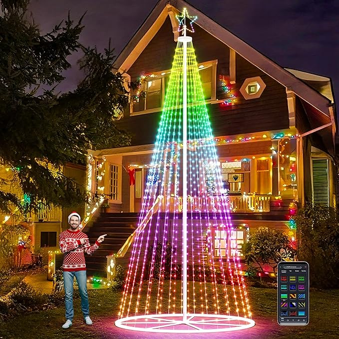 Led Outdoor Christmas Tree, 20 FT Prelit Smart Outside Christmas Tree Light Show App Control with 1512 LED Lights Color Changing Sync APP & Remote Control Lighting