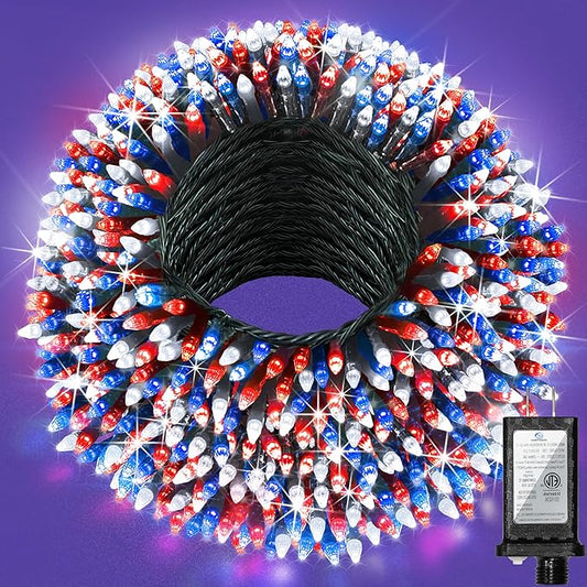 240FT Christmas Lights Outdoor, 750 LED Christmas Tree Decoration Lights with 12 Modes & Timer Memory, Dimmable Plug In Waterproof LED Xmas Light for Yard Wedding Party Holiday Red White & Blue