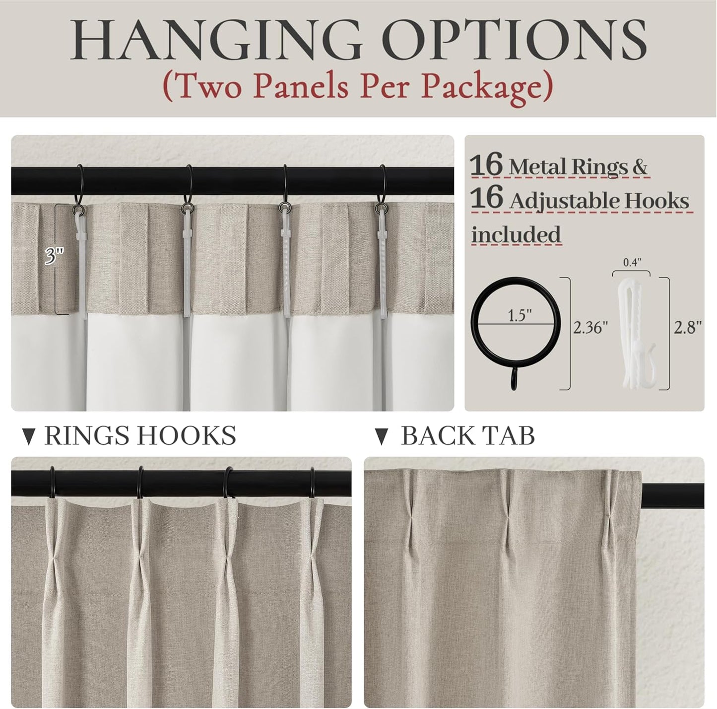 Grey Beige Linen Pinch Pleated Viral Thick Curtains Blackout & Drapes 84 Inch Length 2 Panels Set for Living Room, Black Out Windows Bug with Memory Trained Back Tab for Traverse Rods (40"Wx84"Lx2)