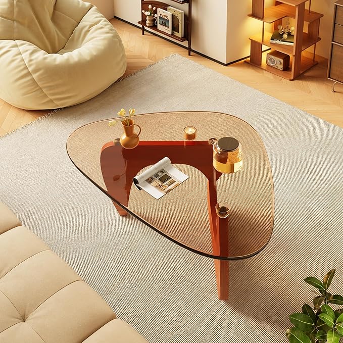 Coffee Tables Glass Small Farmhouse Coffee Table Mid-Century Modern Wood Center Table for Living Room, Walnut Brown, 44 Inch