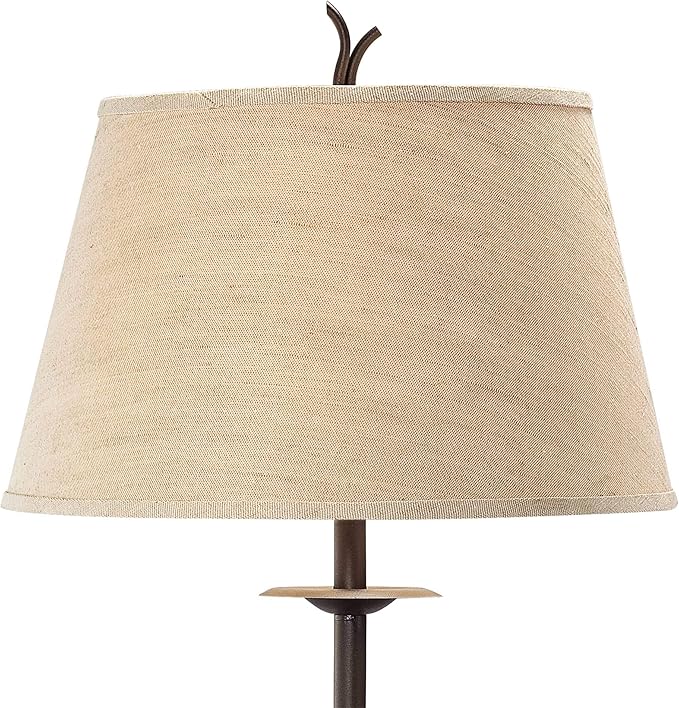 Franklin Iron Works Rustic Farmhouse Country Cottage Floor Lamp with Tray End Table 63.5" Tall Wood Twisted Iron Base Brown Linen Fabric Tapered Drum Shade for Living Room Reading House Bedroom