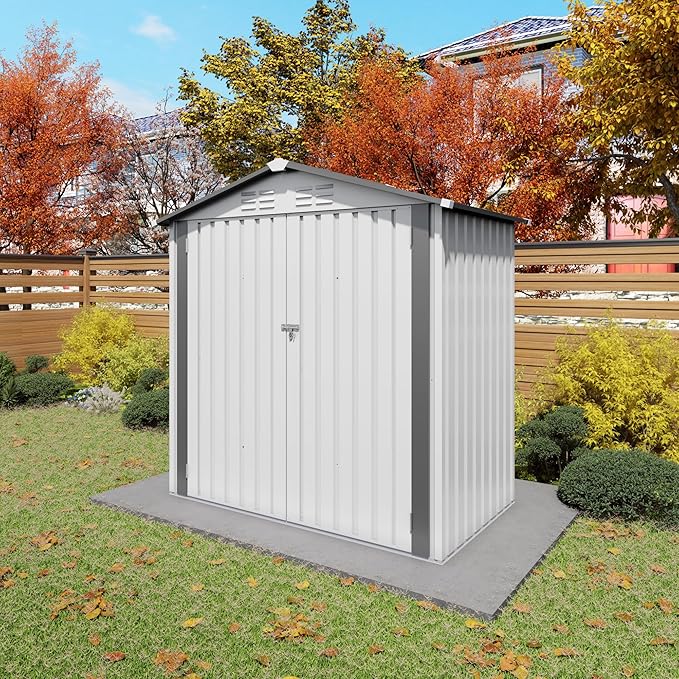 6x3.5 FT Outdoor Storage Shed, Small Metal Garden Shed with Window, Outside Tool Sheds with Lockable Hinged Doors, Waterproof Storage Building with 4 Air Vents for Backyard, Patio, Lawn, White