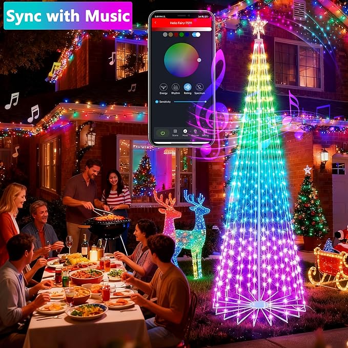 Joomer Christmas Tree Star Lights, 9FT 460LED Smart Orange Purple Light with Remote Timer Music Sync Bluetooth App Controlled RGB Color Changing Lights for Christmas Halloween Decoration