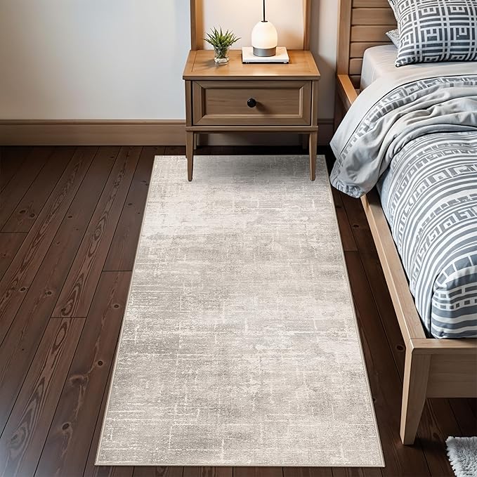 Washable 2x6 Hallway Runner Rug: Abstract Soft Entryway Doormat Water-Resistan Bathroom Kitchen Carpet with Non-Slip Backing Modern Living Room Bedroom Dining Room Decorative Carpet（2x6,Beige/Cream）