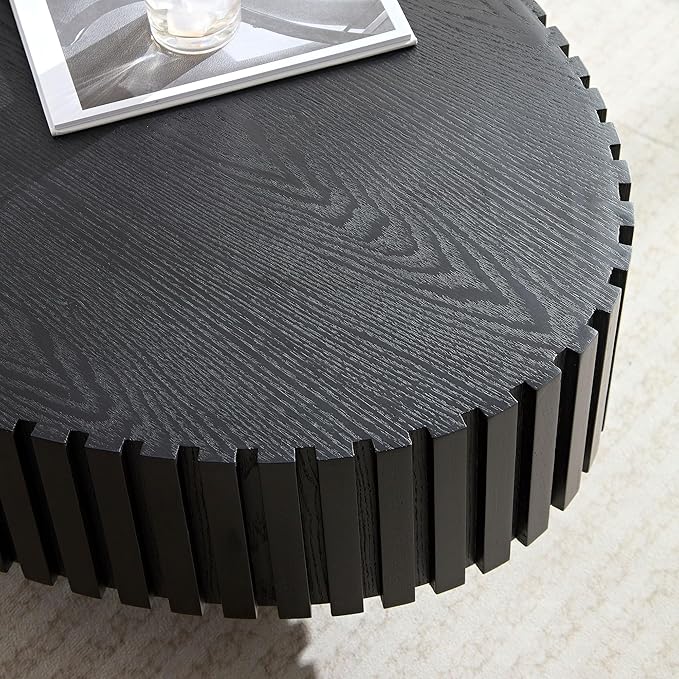 WILLIAMSPACE 43.7" Oval Coffee Table, Modern Luxury Wood Drum Center Table for Living Room, Handcraft Accent Side End Table for Apartment, 43.7"*24.8"*13.78"H (Black)
