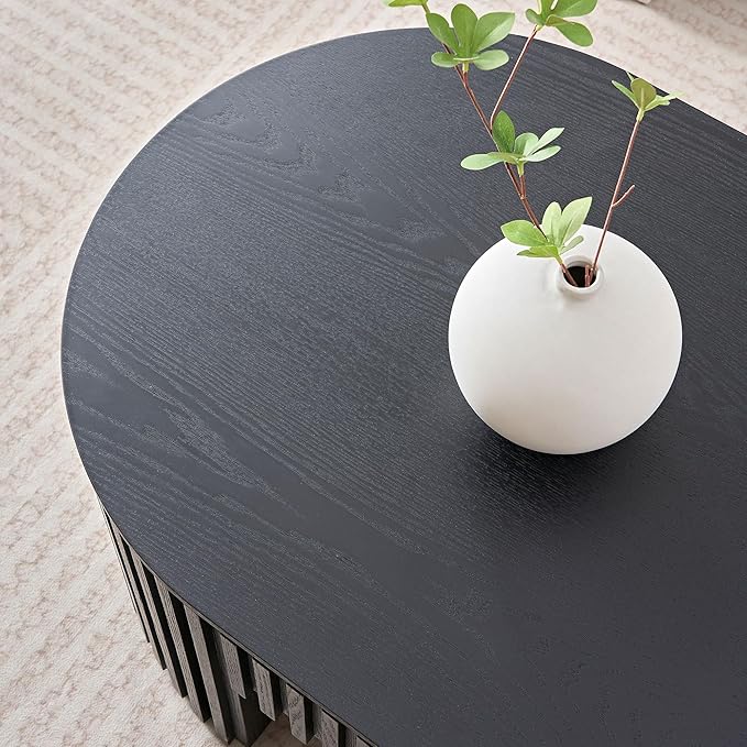 WILLIAMSPACE 51.18" Black Oval Coffee Table with Drawer, Modern Luxury Wood Center for Living Room, Accent Side End for Apartment, 51.15" x 23.62" x 14.56" (Black)