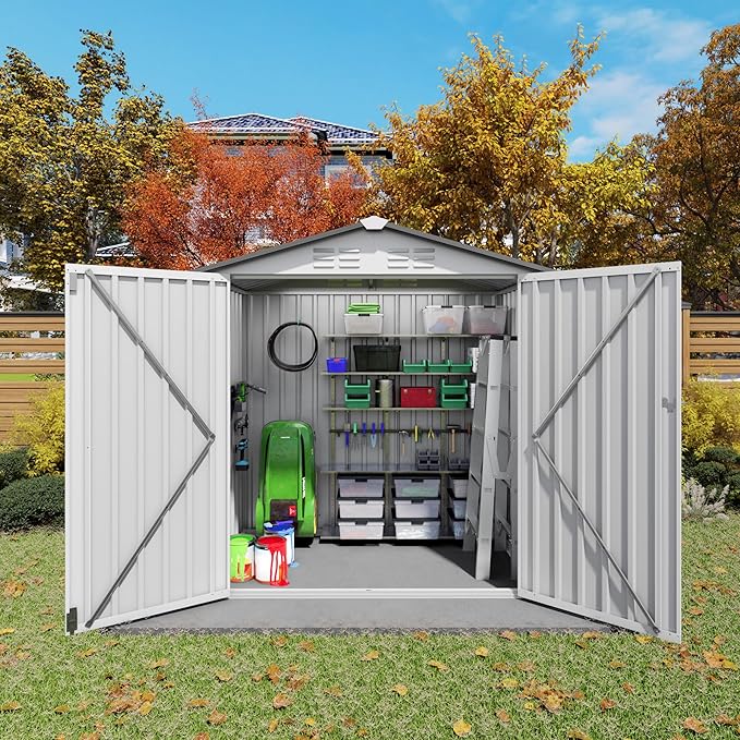 6x3.5 FT Outdoor Storage Shed, Small Metal Garden Shed with Window, Outside Tool Sheds with Lockable Hinged Doors, Waterproof Storage Building with 4 Air Vents for Backyard, Patio, Lawn, White