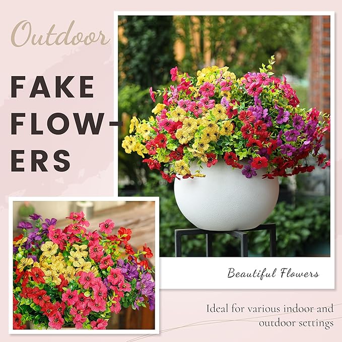 Der Rose 12 Bundles Artificial Flowers for Outdoors Fake Flowers Plants Spring Summer Decoration UV Resistant for Outside Home Porch Patio Garden Decor