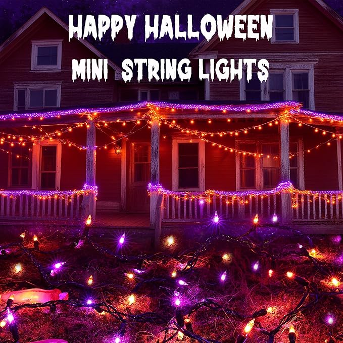 Joomer Orange Purple Halloween String Lights, 19.5FT 100 LED Mini String Lights, Connectable Indoor Outdoor String Light for Patio, Home, Party, Garden, Yard, Halloween Decor