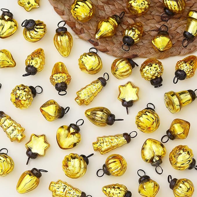 IndianShelf 300 Pieces Gold Glass Vintage Christmas Ornaments Mini Bulk Decorative Ornaments for Halloween, Christmas Tree, New Year, Valentine Day, Holidays, Event and Wedding (25 * 12 Boxes)