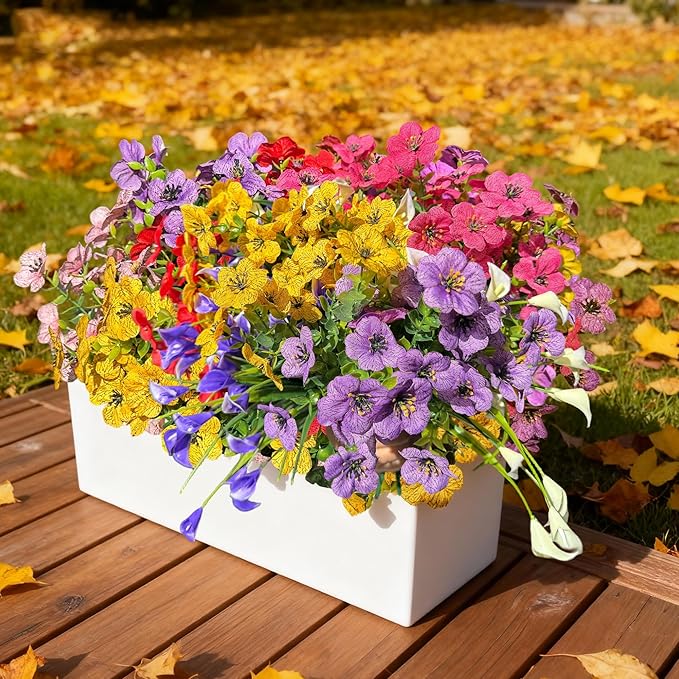 12 Bundles Artificial Flowers for Outdoor,UV Resistan Calla Lily&Daisy Fake Flowers,Realistic Plastic Faux Plants for Spring Decor,Porch,Patio,Garden,Window Box (Mixed)