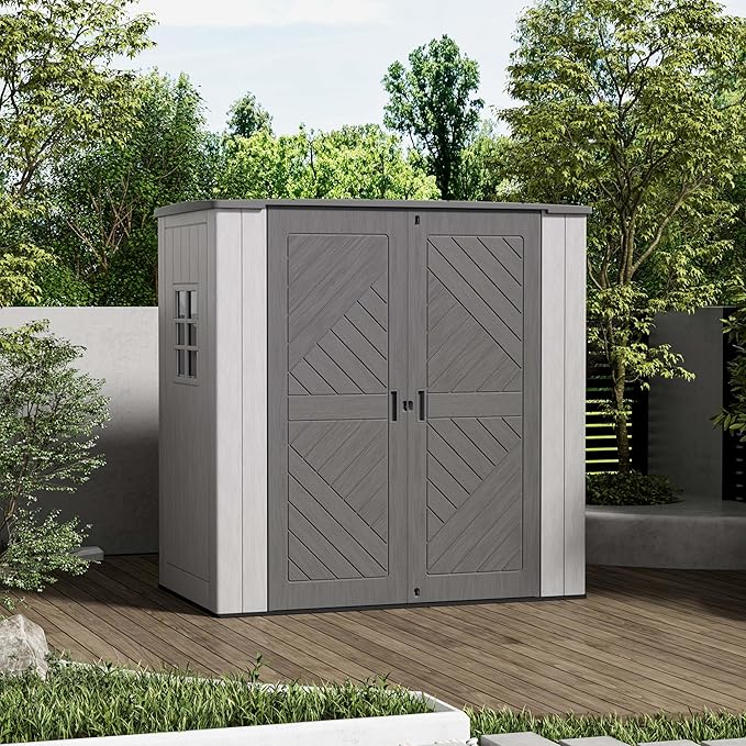 6×3.5 FT Storage Shed with Floor,HDPE Resin Outdoor Storage Shed Weather Resistant,Garden Sheds with Windows for Home/Garden Tools/Backyard/Lawn Mower/Bike Storage(Gray)