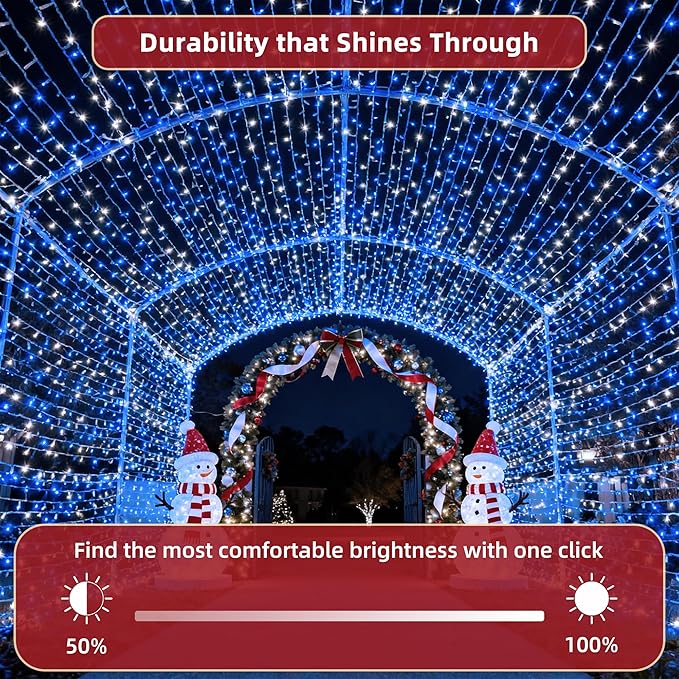300LED 75FT Christmas Lights Indoor, LED Christmas Tree Decoration Lights with 12 Modes & Timer Memory, Dimmable Plug In Waterproof LED Xmas Light for Yard Trees Wedding Party Holiday Blue & White
