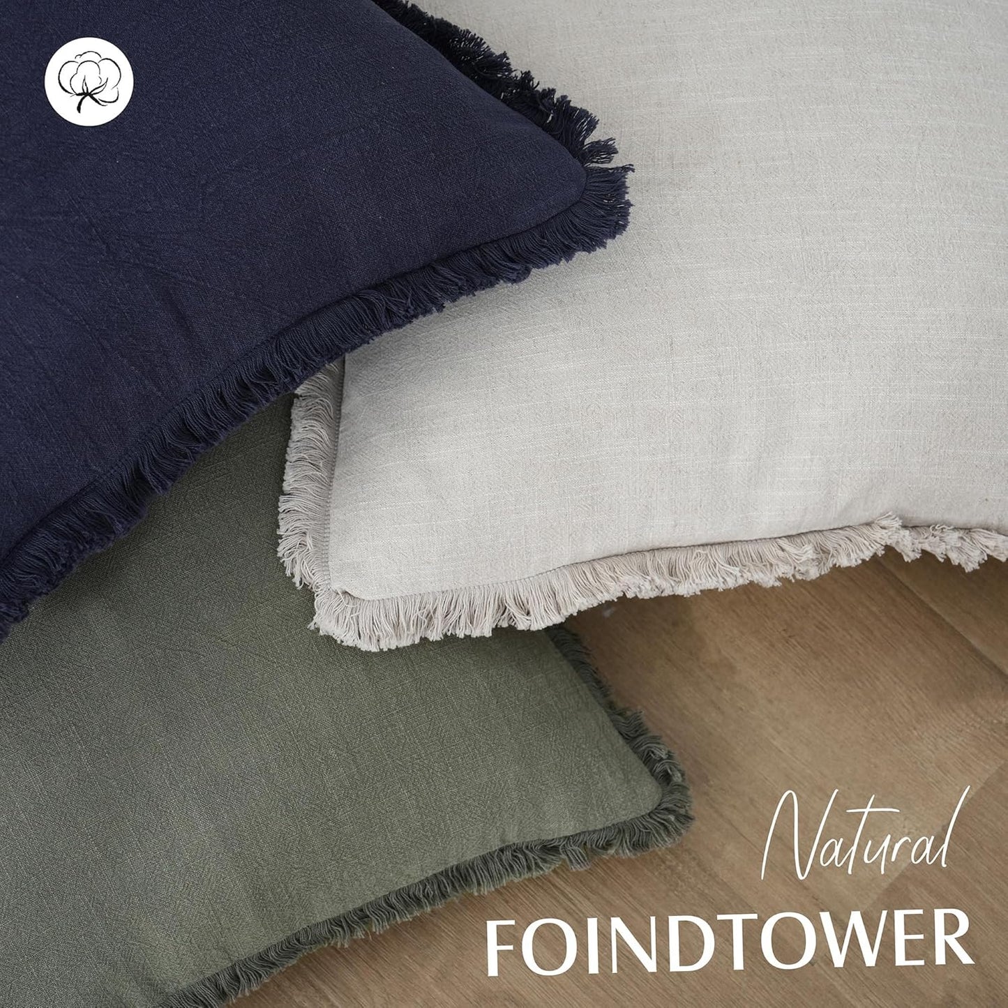 Foindtower Set of 2 Decorative Linen Fringe Throw Pillow Covers Cozy Boho Farmhouse Cushion Cover with Tassels Soft Accent Pillowcase for Couch Sofa Bed Living Room Home Decor, 16×16 Inch, Olive Green