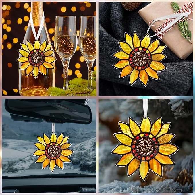 Christmas Sunflower Gifts for Women Men - Acrylic Christmas Ornaments 2025 for Xmas Decorations - Sunflower Decor, Boho Gifts for Women Girl Mom Grandma, Flower Ornaments for Tree